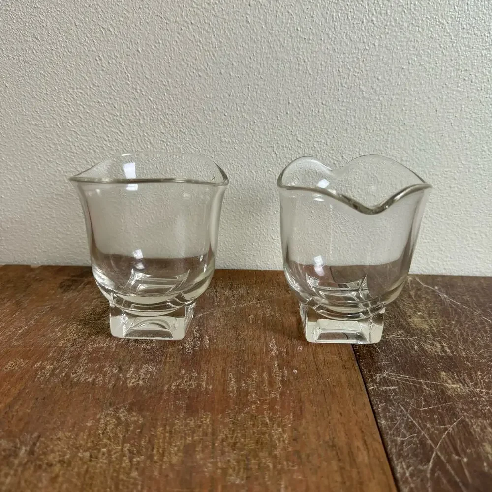 Cambridge Vintage MCM Square Base Clear Glass Sugar and Creamer‎ Set